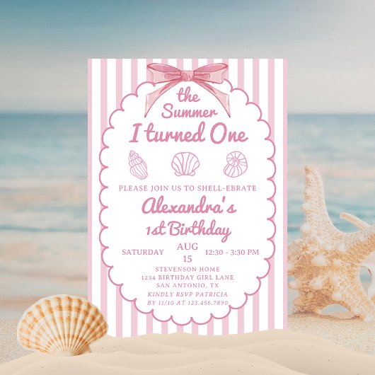 The Summer I Turned One Beach Pink 1st Birthday 招待状
