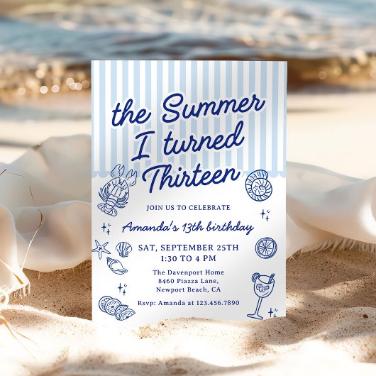 The Summer I Turned Thirteen 13th Birthday Party 招待状