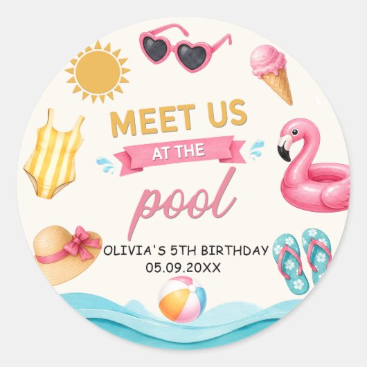The Summer Pool Birthday Sticker ラウンドシール (正面)