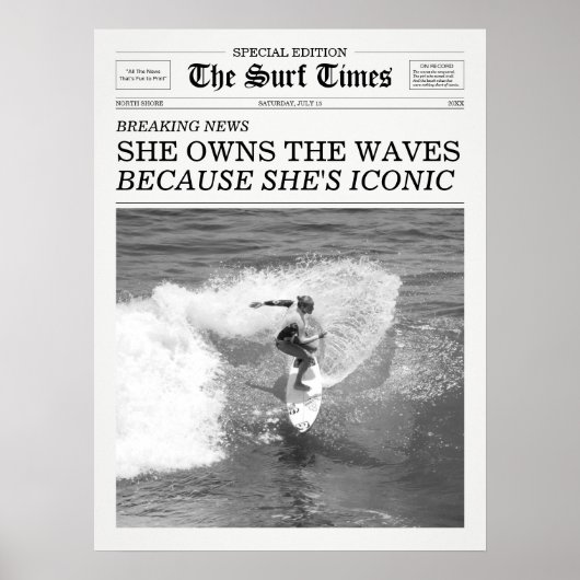 The Surf Times Newspaper She Owns The Waves ポスター (正面)