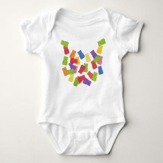 The Sweetest Bib" - Falling Rainbow Gummy Bear Nec ベビーボディスーツ (正面)