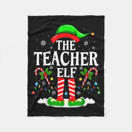 The Teacher Elf Funny Xmas Teachers Christmas Teac フリースブランケット (正面)