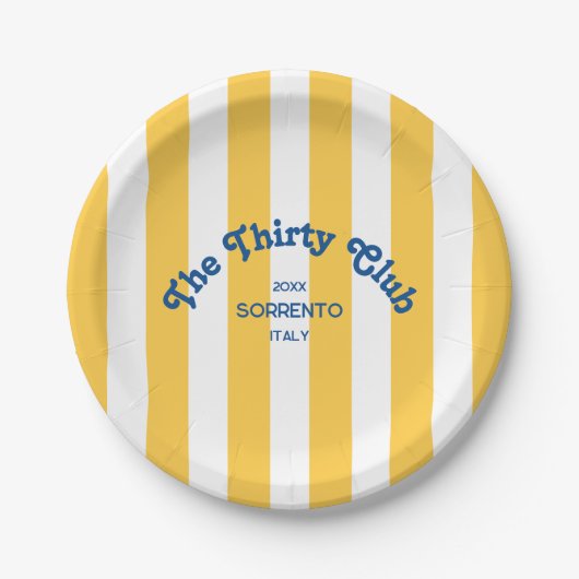 The Thirty Club Beach Stripe 30th Birthday Round ペーパープレート (正面)