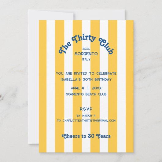 The Thirty Club Yellow Cabana 30th Birthday Party  招待状 (正面)