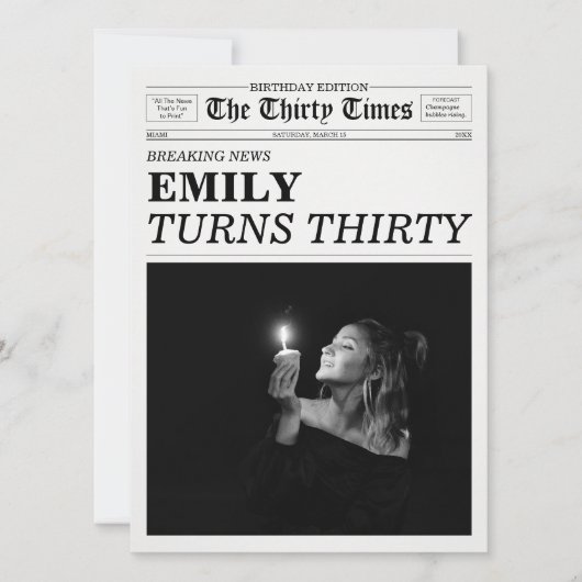 The Thirty Times Newspaper 30歳の誕生日パーティー 招待状 (正面)
