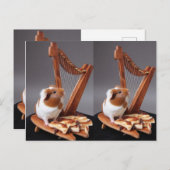 The Tiny Harpist – Whimsical Guinea Pig Postcard ポストカード (正面/裏面)