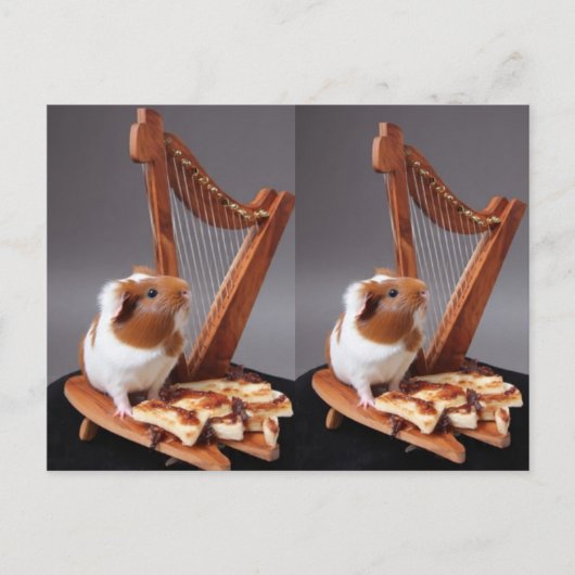 The Tiny Harpist – Whimsical Guinea Pig Postcard ポストカード (正面)