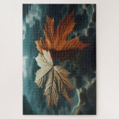 The tranquil dance of autumn leaves in cool waters ジグソーパズル (縦)