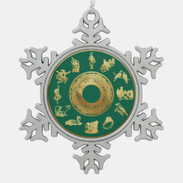 The Twelve Days of Christmas Green スノーフレークピューターオーナメント