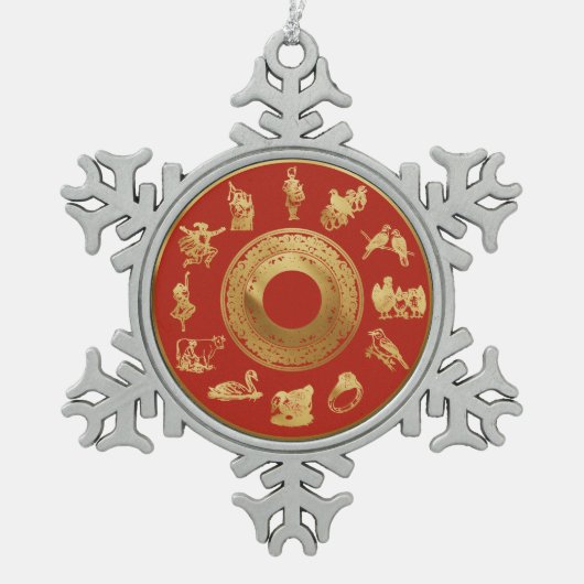 The Twelve Days of Christmas Red スノーフレークピューターオーナメント (正面)