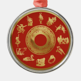 The Twelve Days of Christmas Red メタルオーナメント