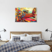 The Ultimate Vibrant Retro-Futurist Airplane キャンバスプリント (インサイチュ (寝室))