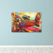 The Ultimate Vibrant Retro-Futurist Airplane キャンバスプリント (インサイチュ (ウッドフロア))