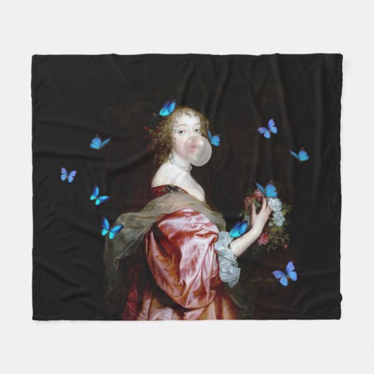 The Unexpected Arrival of Blue Butterflies フリースブランケット (正面(横))