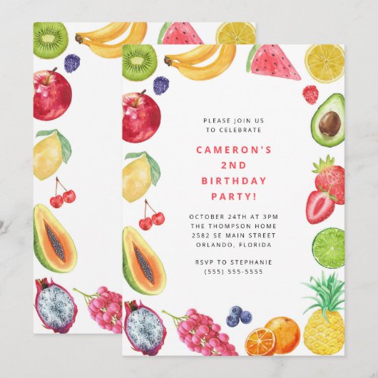 The Very Hungry Caterpillar Fruit Birthday 招待状 (正面/裏面)