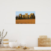 The vineyard with syrah vines and the chateau ポスター (キッチン)