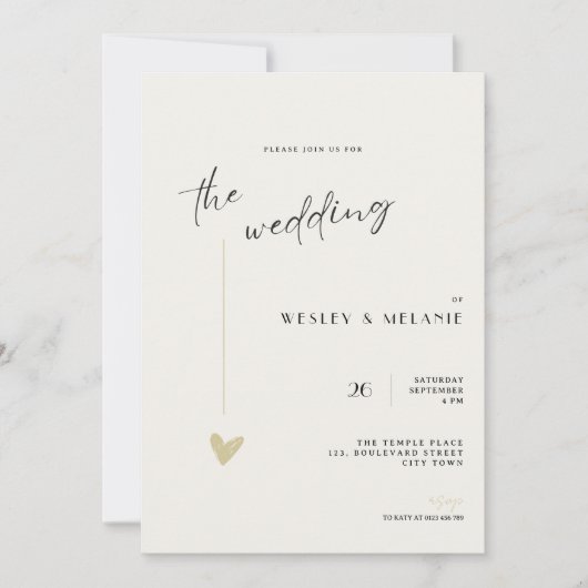 The wedding Invitation - Minimalist Black and Gold 招待状 (正面)