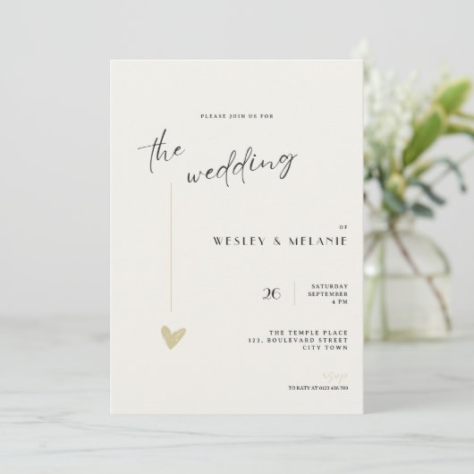 The wedding Invitation - Minimalist Black and Gold 招待状 (スタンド正面)