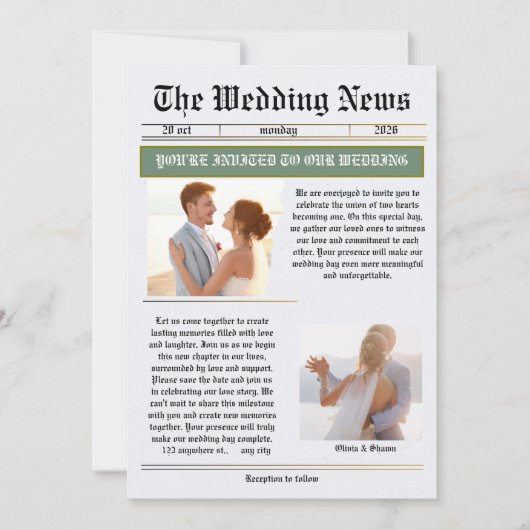 The Wedding News Vintage Newspaper Wedding  招待状 (正面)