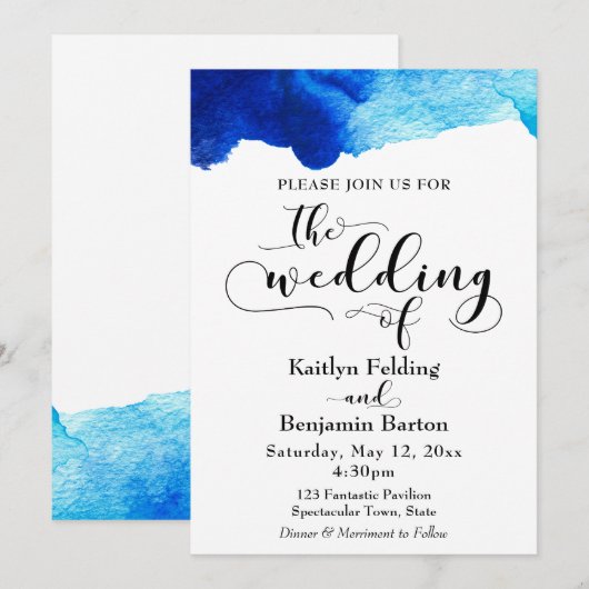 「The Wedding Of」 ブラックタイポグラフィー、シンプル、エレガント 招待状 (正面/裏面)