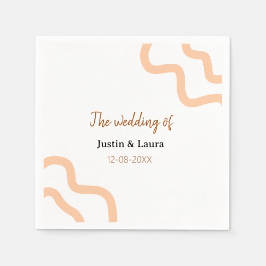 The wedding of add bride groom name date peach スタンダードカクテルナプキン (正面)