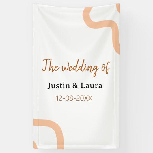 The wedding of add bride groom name date peach 横断幕 (縦)