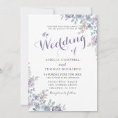 The Wedding Of Purple & Blue Floral Wedding Invita 招待状 (正面)