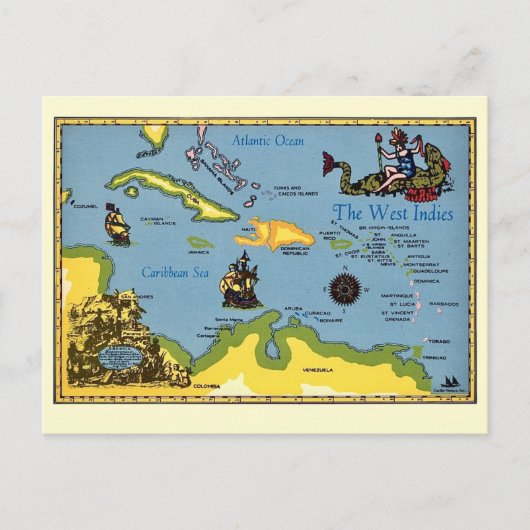 The West Indies Map Postcard ポストカード (正面)