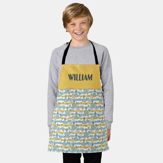 The Whimsical Whale Kids Apron エプロン (着用した状態)