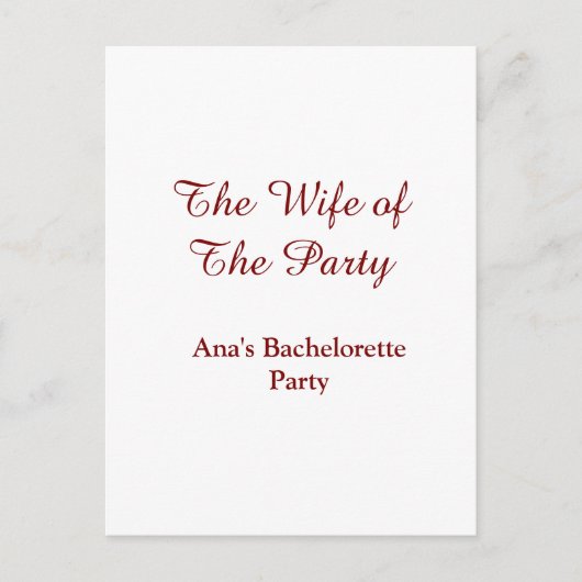 The wife of the party bachelorette party name date ポストカード (正面)