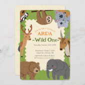 The Wild One：動物の誕生日パーティーへの招待 招待状 (正面/裏面)