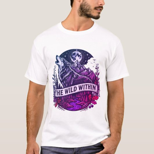 The Wild Within - Howling Wolf Nature & Mountain I Tシャツ (正面)