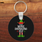 The Wine Drinking Elf Funny Matching Family Christ キーホルダー (正面)