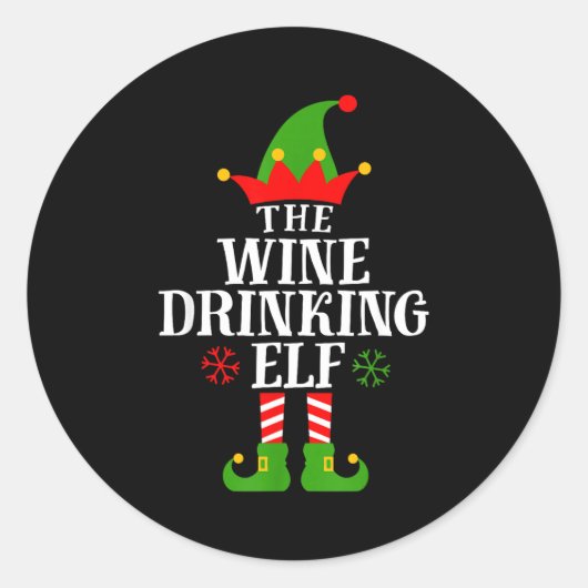 The Wine Drinking Elf Funny Matching Family Christ ラウンドシール (正面)