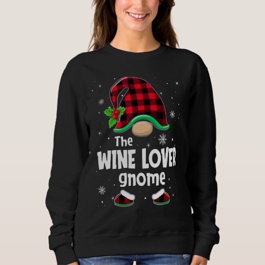 The Wine  Gnome Buffalo Plaid Christmas Matching F スウェットシャツ (正面)