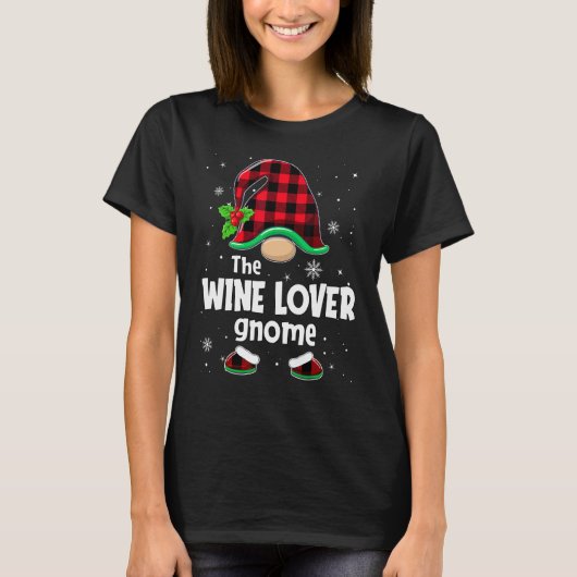 The Wine  Gnome Buffalo Plaid Christmas Matching F Tシャツ (正面)