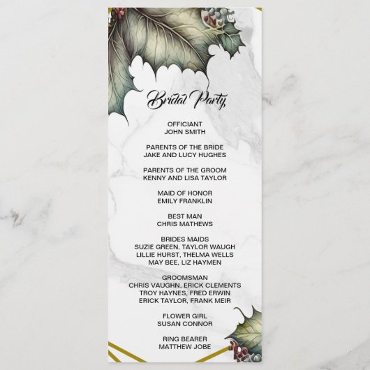 The Winery 2 sided Program Card プログラム (裏面)