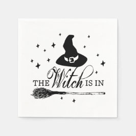 The Witch Is In | ハロウィンの魔女の帽子と箒 スタンダードカクテルナプキン