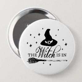 The Witch Is In | ハロウィンマントと箒 缶バッジ