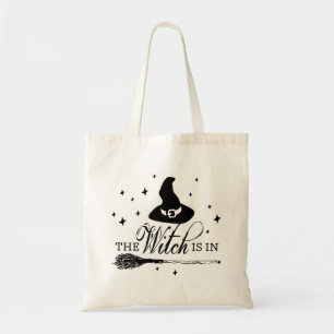 The Witch Is In   ハロウィン魔女の帽子と箒 トートバッグ
