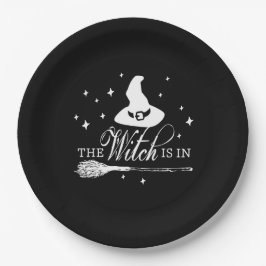 The Witch Is In | ハロウィン 魔女と箒 黒 ペーパープレート