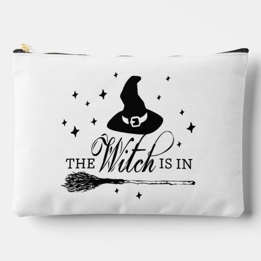 The Witch Is In | ハロウィン 魔法使いの帽子と箒柄 大 アクセサリーポーチ (正面)