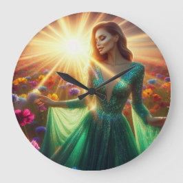The Woman in the Green Dress on a Large Wall Clock ラージ壁時計