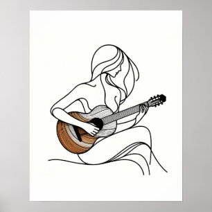 The Woman with the Guitar - Minimalist Line Art ポスター