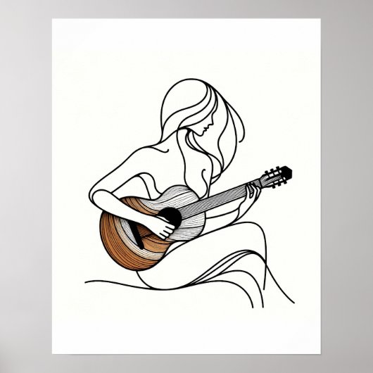 The Woman with the Guitar - Minimalist Line Art ポスター (正面)