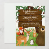 The Woodland Birthday Party Forest Animals Kids 招待状 (正面/裏面)