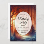 The Woodland Spell of Fall Birthday Party 招待状 (正面/裏面)