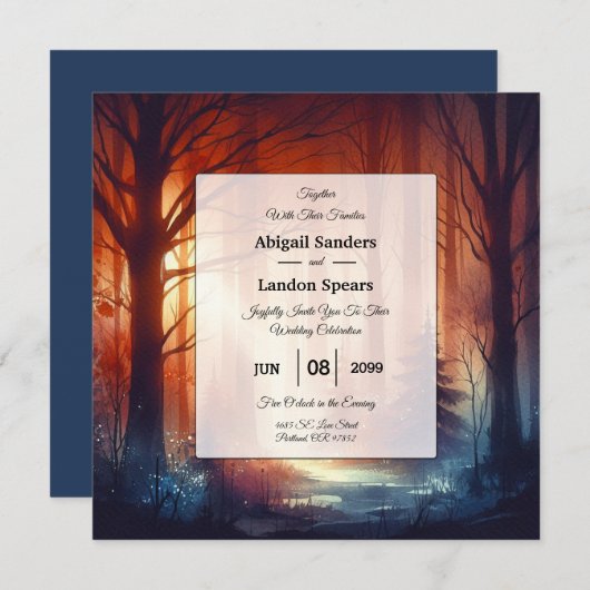 The Woodland Spell of Falling Leaves Wedding 招待状 (正面/裏面)