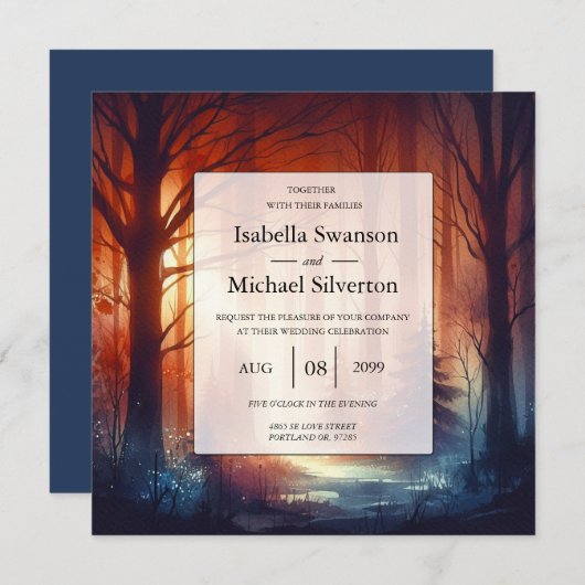 The Woodland Spell of Falling Leaves Wedding 招待状 (正面/裏面)