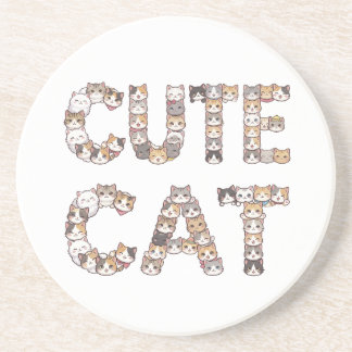 The words "CUTE CAT" are made using cat faces コースター